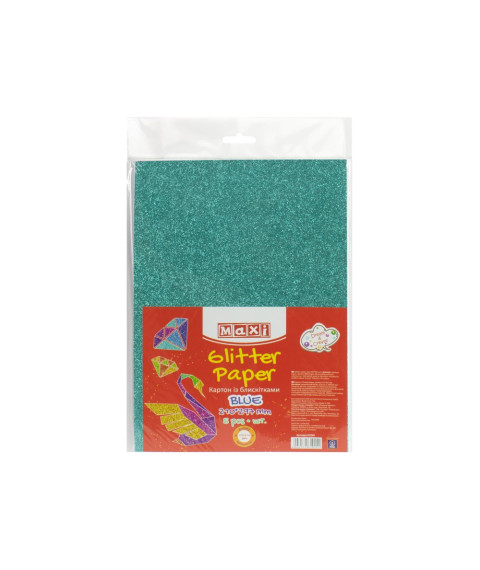 Carton cu sclipici 290gr/m2 A4, 5 bu,Turcuaz